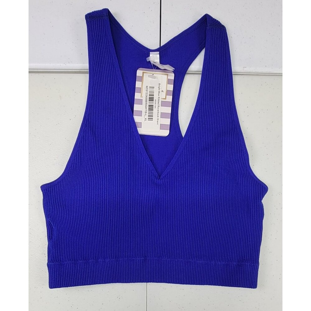 Zenana Racerback Brami Top Bright Blue Ribbed Sleeveless V-Neck Womens L/XL - Picture 4 of 8